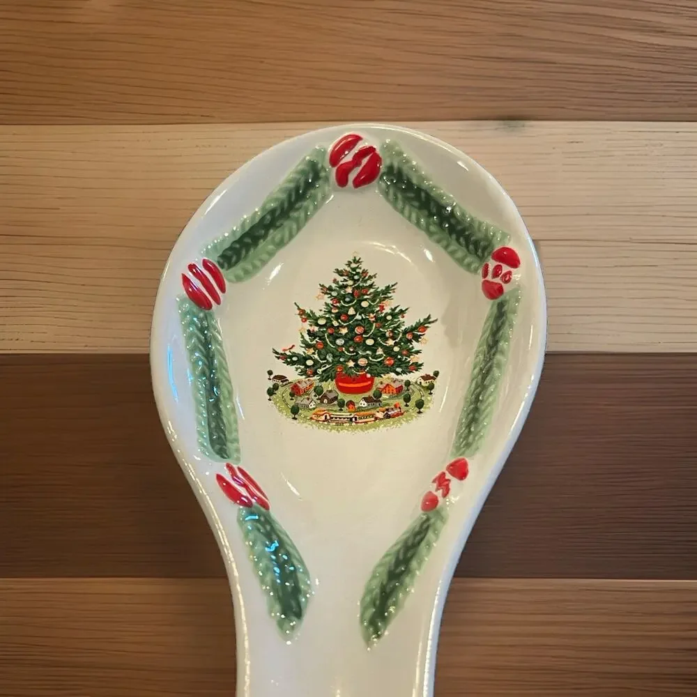Pfaltzgraff Christmas Tree Spoon Rest Holiday Ceramic Village Scene